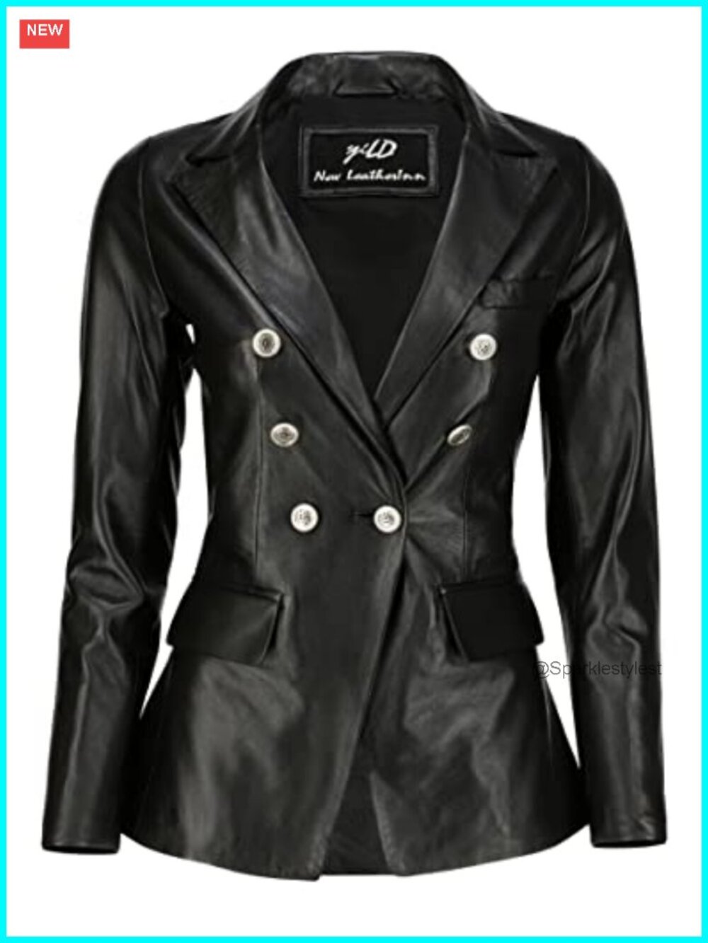 Double Breasted Lambskin Leather Blazer Long Sleeve Fancy Buttons Women